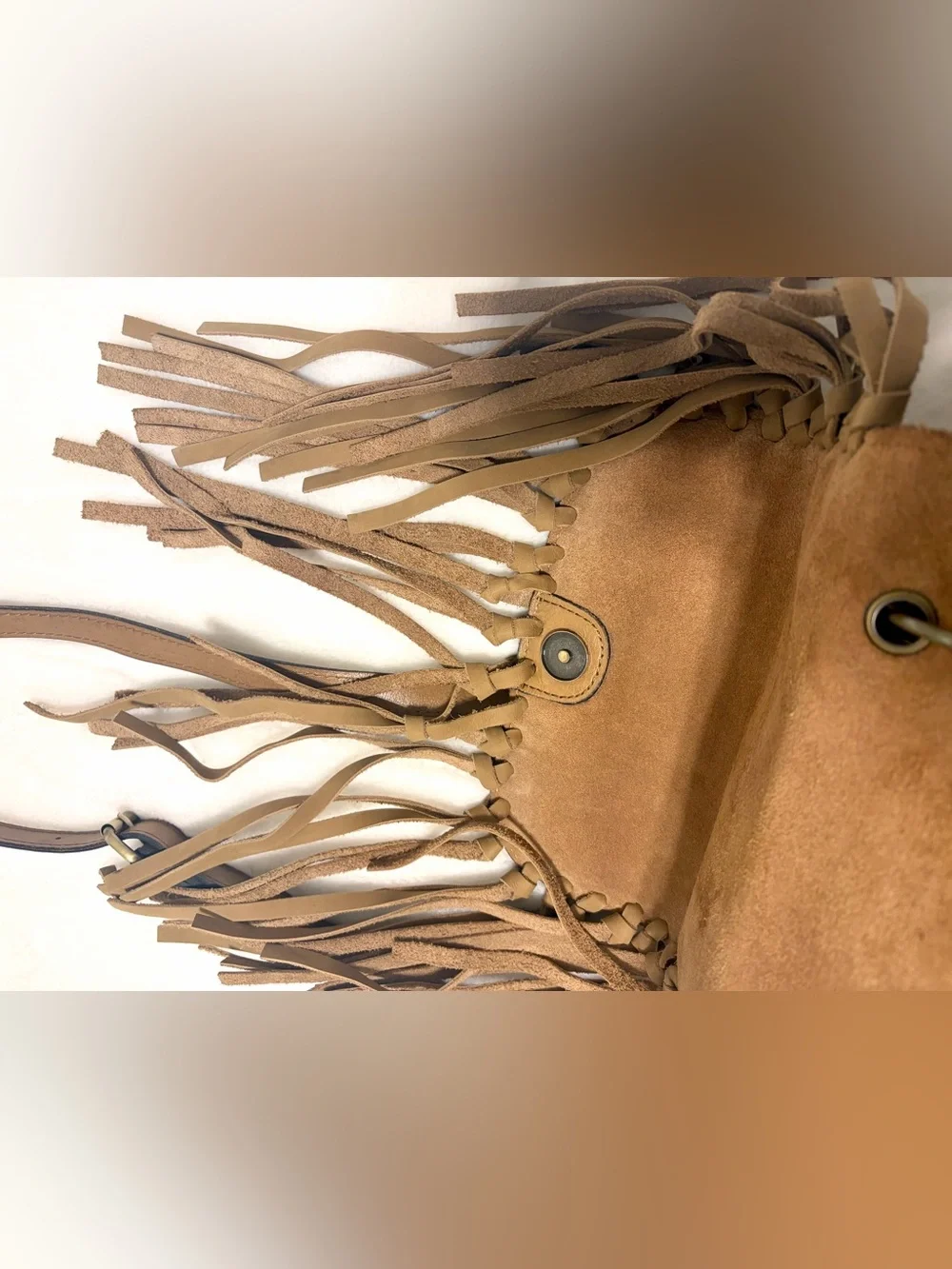 Patricia Nash Karisa Tan Leather Fringe Crossbody Saddle Bag Purse Boho